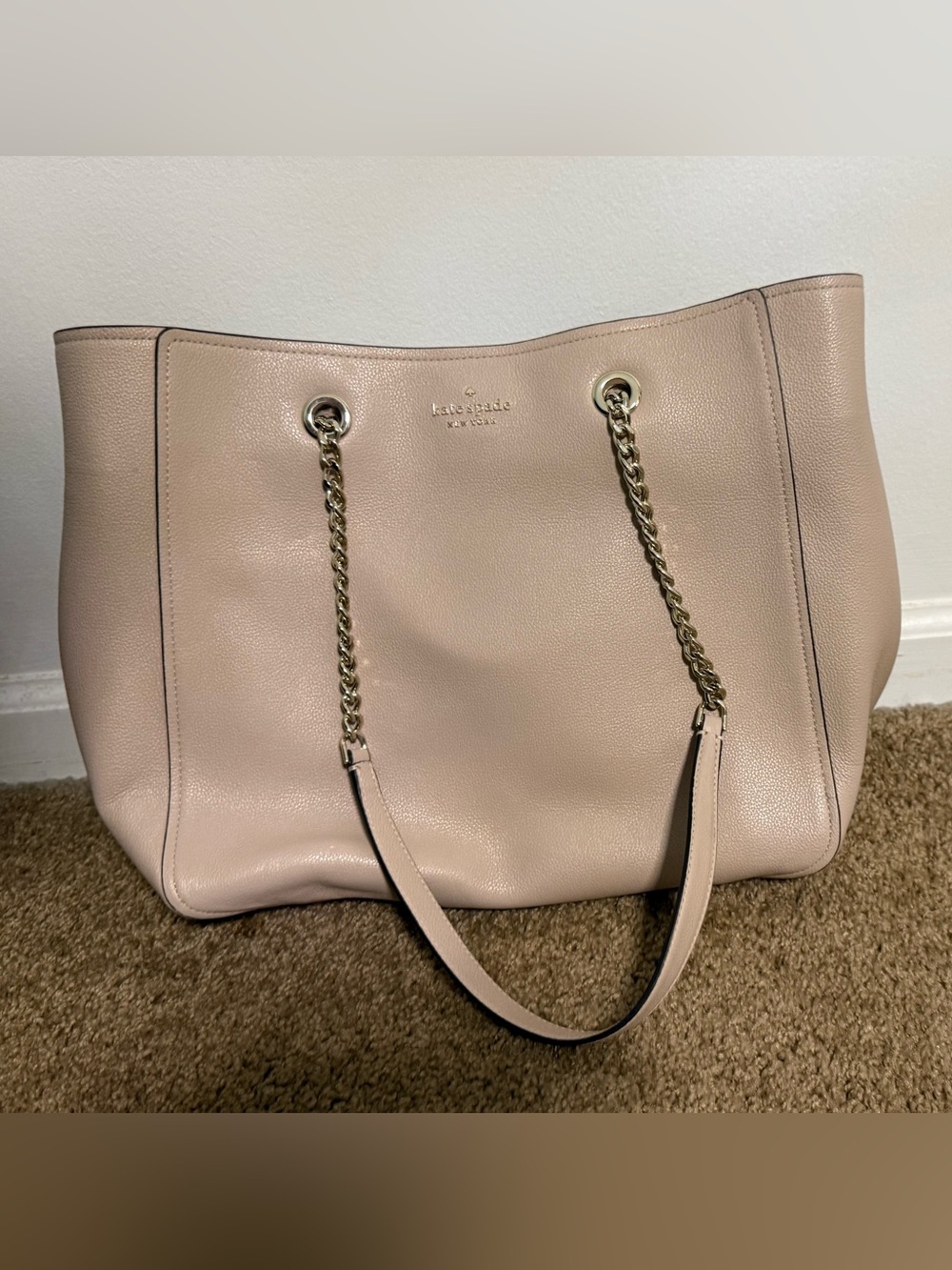 kate spade Pebble Leather Chain-Handle Tote in Light Blush